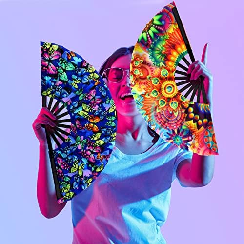 BBTO 4 Pcs UV Glow Clap Fans for EDM Music Festival Dance