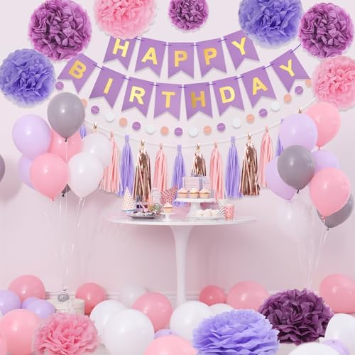 Rubfac Purple Pink Birthday Decorations Set