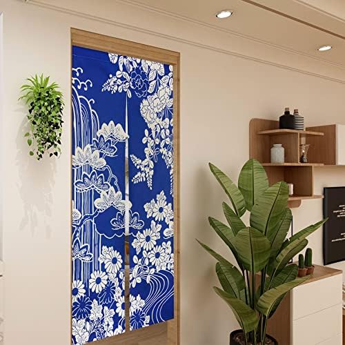 LIGICKY Japanese Style Thick Noren Curtain Door Hanging Tapestries Blue Chrysanthemum