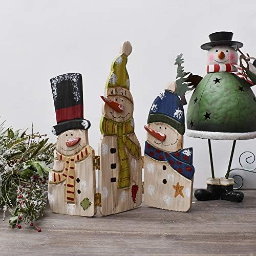 E-View Christmas Decorations Wooden Folding Triple Snowmen Screen 1