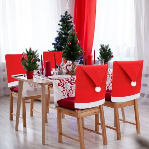 Christmas Chair Covers Set 4PCS Red Brushed Fabric