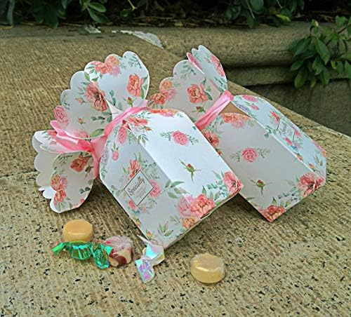50 Pcs Floral Pattern Candy Boxes with Light Pink Ribbons 1