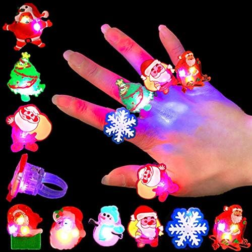 50Pcs Christmas Light Up Rings for Party Favors
