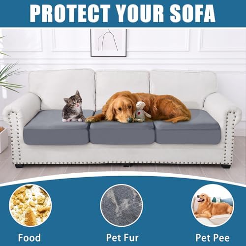 Smiry Waterproof Sofa Cushion Covers 3 Pack Grey 1