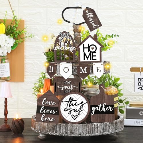 FairySandy 11 Piece Rustic Farmhouse Tiered Tray Decor Set