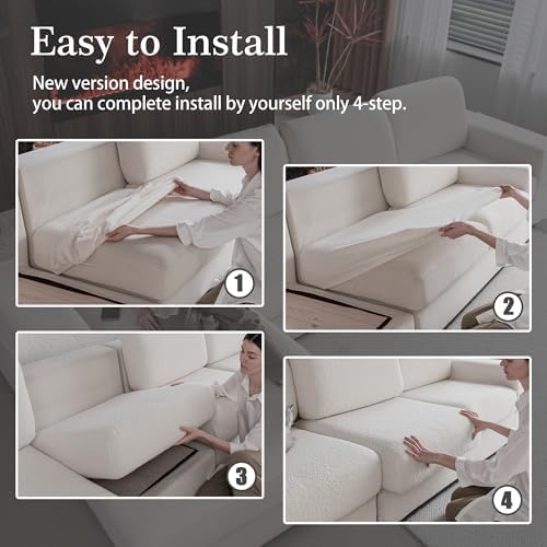 OHSIO Stretch Sofa Slipcover - 1 Piece Ivory Back Cushion Cover