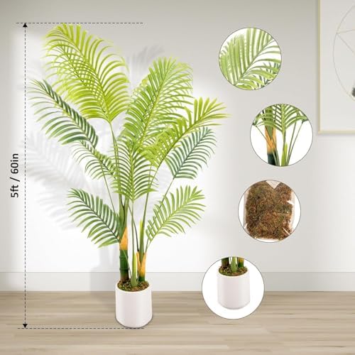 Lush Artificial Palm Tree 5FT with White Planter and Free Moss