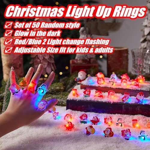 50Pcs Christmas Light Up Rings for Party Favors