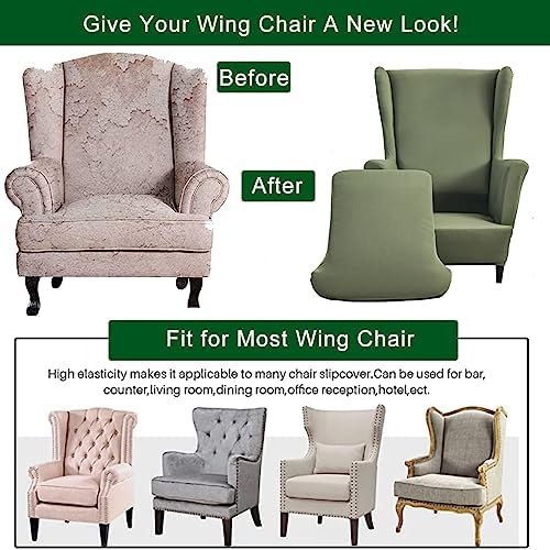 CRFATOP 2-Piece Stretch Wingback Chair Slipcover