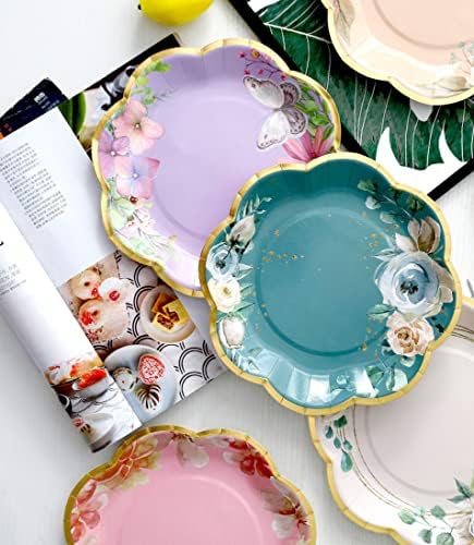 Winoo Design Floral Paper Plates 48-Pack 9-Inch