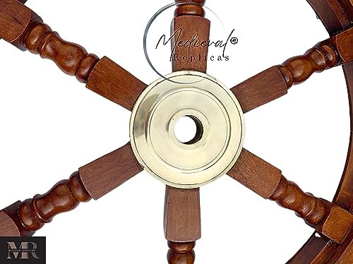 Medieval Replicas Ship Wheel 24 Inch Brown Wooden Decor