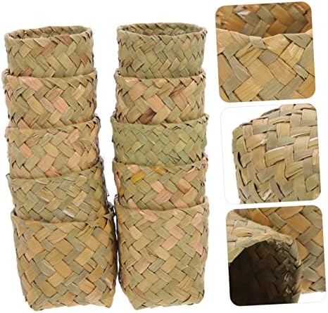 Healvian 10pcs Natural Straw Woven Wedding Candy Storage Box