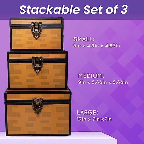 Blue Orchards Pixel Treasure Chest Paperboard Boxes Set of 3 1