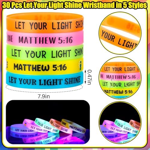 30 Sets Glow in the Dark Christian Bracelets with Bible Cards