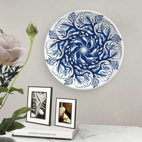 Blue and White Leaf Decoration Bone China Plate with Stand