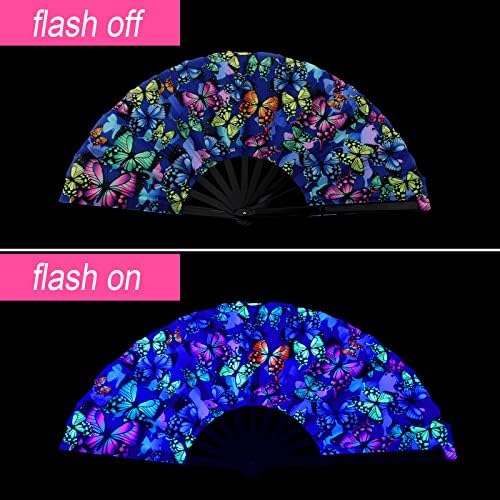 BBTO 4 Pcs UV Glow Clap Fans for EDM Music Festival Dance