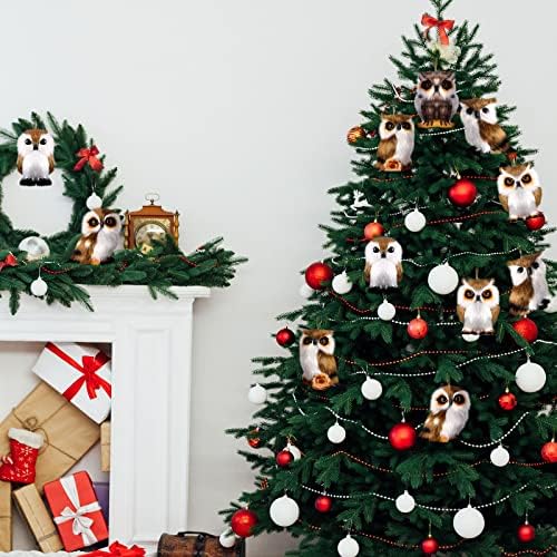 Sratte 24 Pcs Furry Christmas Owl Ornament Set