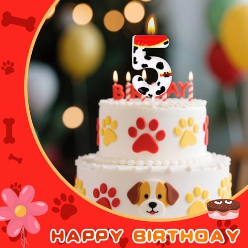 Candsun Dog Paw Birthday Candles Number 5 Red