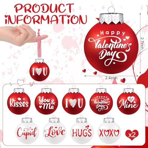 Hotop 18 Pcs Valentines Day Ball Ornament Set