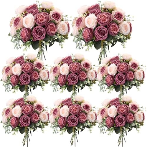 Geosar 8 Bundle Artificial Peonies Flowers Dusty Pink Dusty Rose 1
