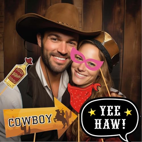 33pcs Western Cowboy Cowgirl Photo Booth Props for Wild West Themed Parties