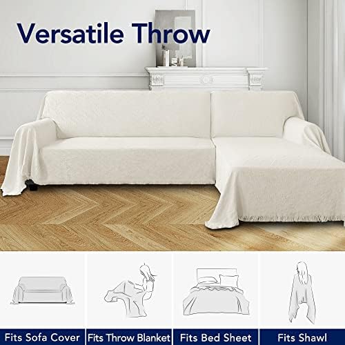 PureFit Geometric Jacquard Throw Sofa Cover - X-Large Ivory