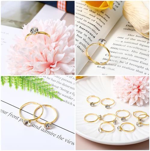 72 Pcs Adjustable Gold Diamond Rings for Bridal Shower