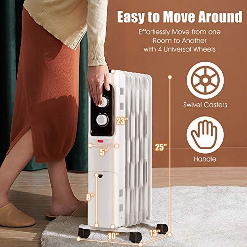 COSTWAY Oil Filled Radiator Heater 1500W 3 Heat Settings White