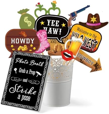 33pcs Western Cowboy Cowgirl Photo Booth Props for Wild West Themed Parties