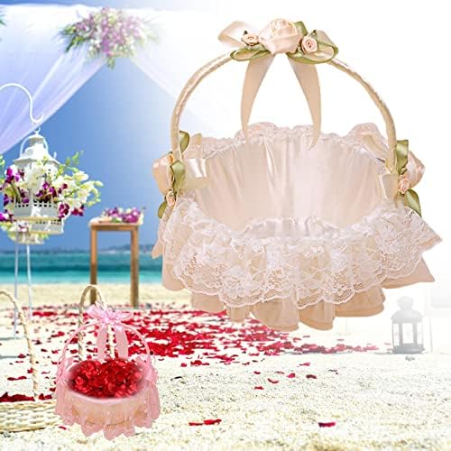 Flower Girl Basket with Bowknot and Lace Design