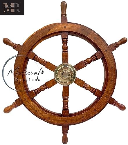 Medieval Replicas Ship Wheel 24 Inch Brown Wooden Decor