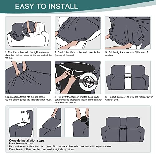 Ruaozz Stretch Loveseat Recliner Covers with Console 4-Piece Set