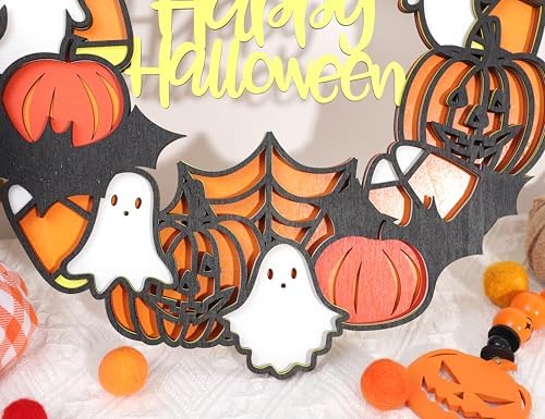 Happy Halloween Wooden Wreath Wall Hanging Sign