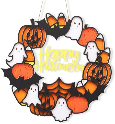 Happy Halloween Wooden Wreath Wall Hanging Sign
