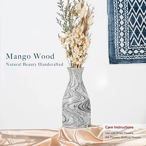 AeraVida White and Black Stain Mango Tree Wood Vase Set