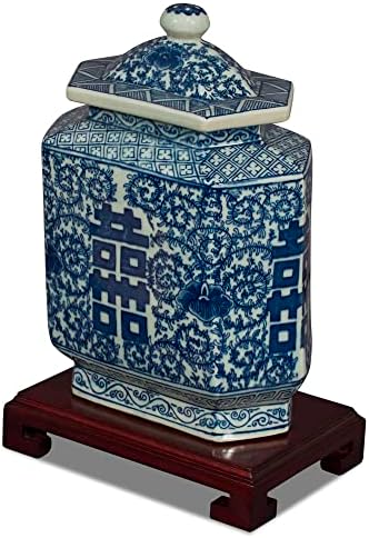 ChinaFurnitureOnline Blue and White Porcelain Tea Jar with Double Happiness Motif