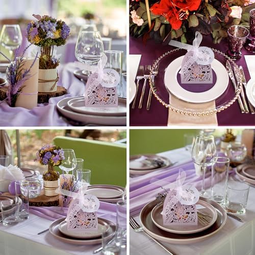 50 Pack Laser Cut Candy Boxes Purple Wedding Favors