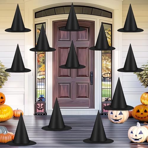 12 Piece Halloween Witch Hats with Hanging Cord