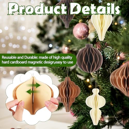 12 Pcs Christmas Honeycomb Ornament Neutral Brown Decor