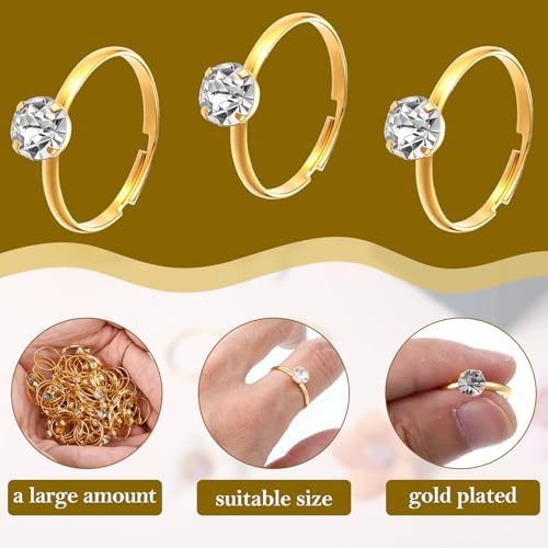 72 Pcs Adjustable Gold Diamond Rings for Bridal Shower