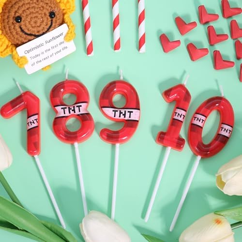 Pixel Themed Number 8 Birthday Candle for Boys Girls 1