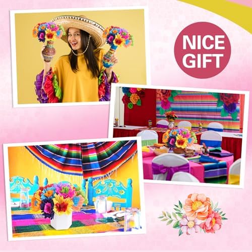 Ctosree 12 Pcs Mexican Rainbow Crepe Paper Flowers Bunch with Stems