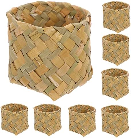 Healvian 10pcs Natural Straw Woven Wedding Candy Storage Box