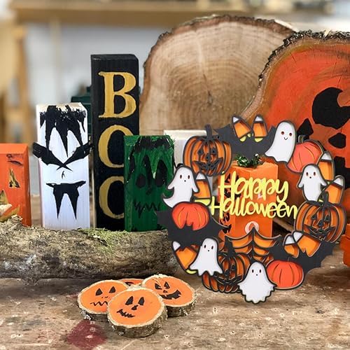 Happy Halloween Wooden Wreath Wall Hanging Sign