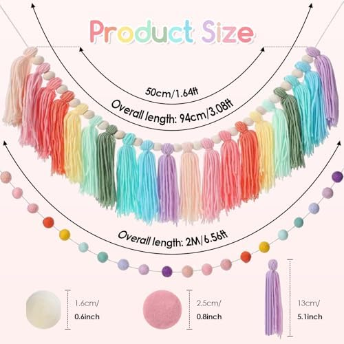 2pcs Boho Tassel Garland with Pom Pom Decor