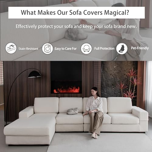OHSIO Stretch Sofa Slipcover - 1 Piece Ivory Back Cushion Cover