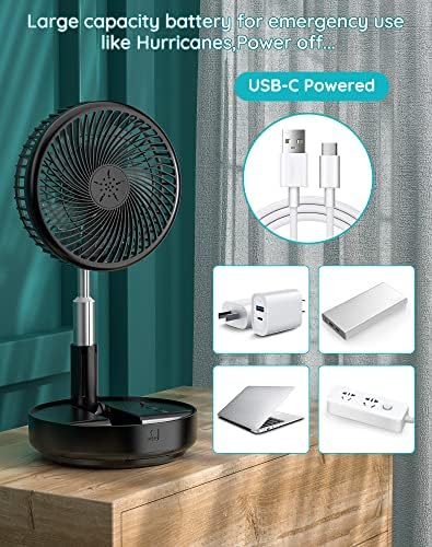 Primevolve Portable Oscillating Standing Fan USB Rechargeable with Remote Black 77 Inch