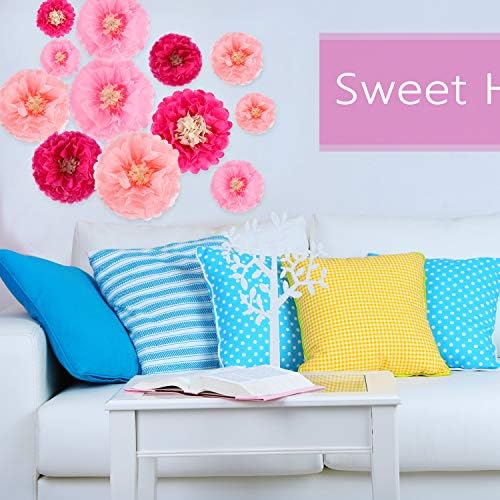 Gejoy 12 Piece Pink Paper Flowers Pom Poms DIY Decor