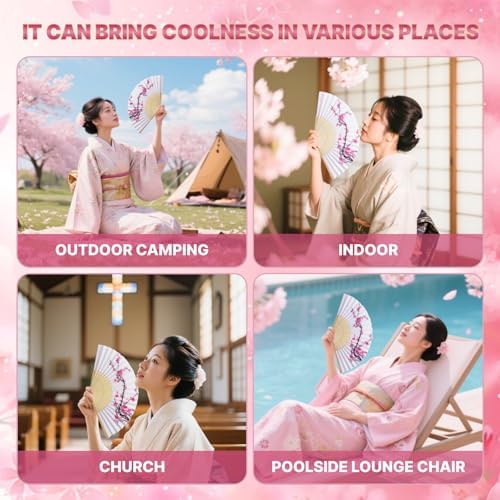 LEFTSTARER 12Pcs Cherry Blossom Folding Fan Decor