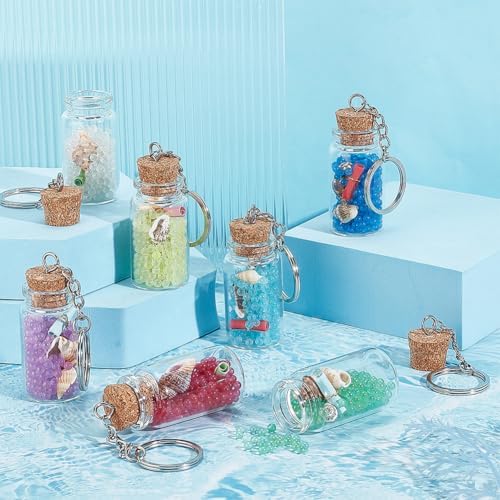 PH PandaHall 7pcs Mini Glass Wishing Bottle Keychains